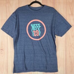 Neff T Shirt‎ Mens Large Blue Cotton Perfect Fit Graphic Wavy Logo Circle Across